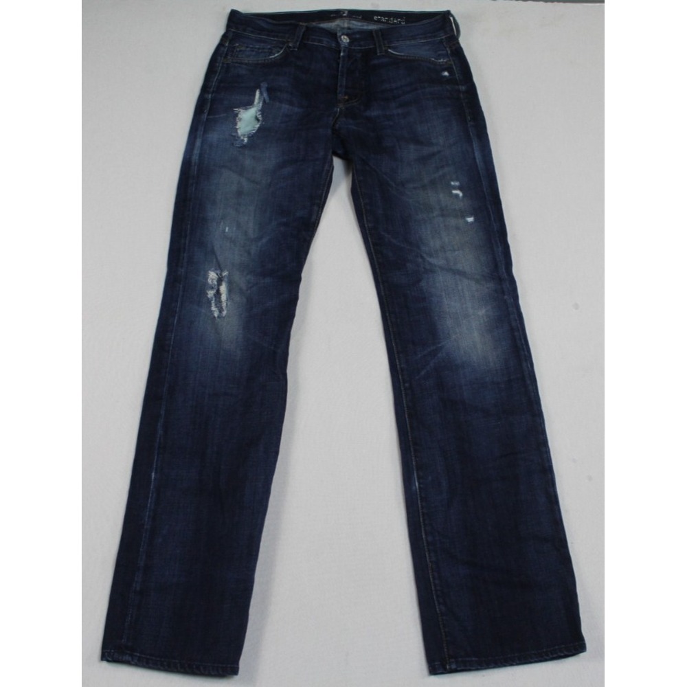 7 For All Mankind Jeans Women 29 Blue Excellent Straight Standard Distressed